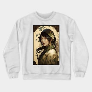 Chinese Lady with Green Hood Crewneck Sweatshirt